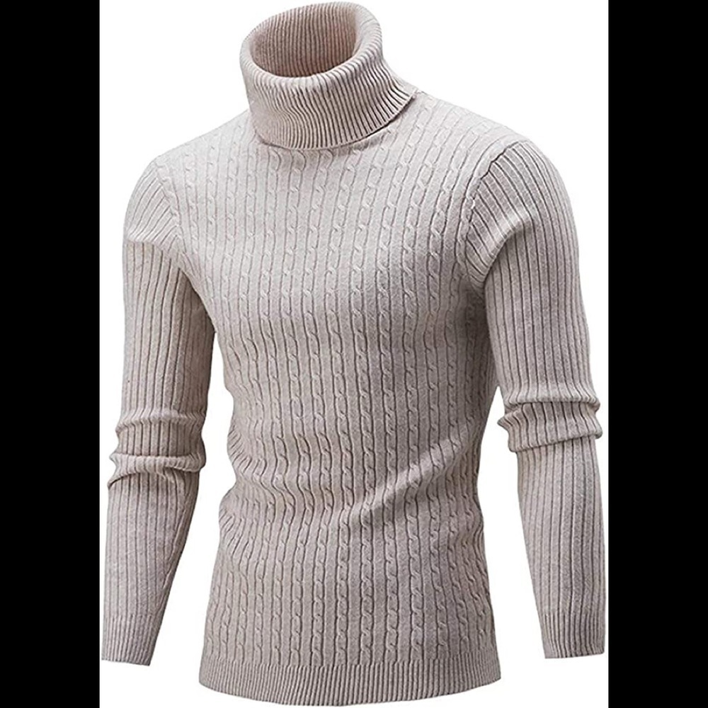 New Mens Turtleneck Thermal Lightweight Patterned Sweater Multiple Sizes Cream